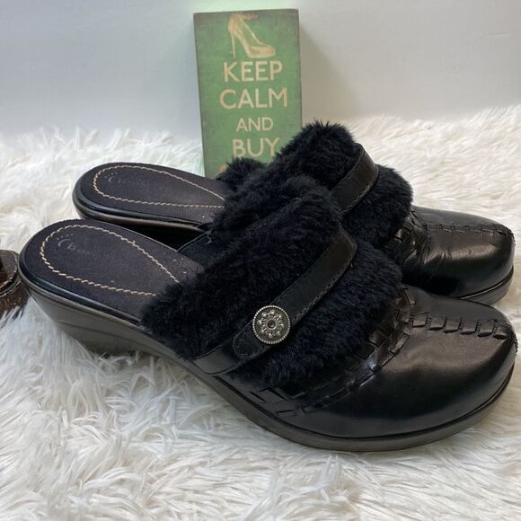 Baretraps Sz 10 HAZY Clogs Leather Upper Faux Fur - Picture 1 of 16
